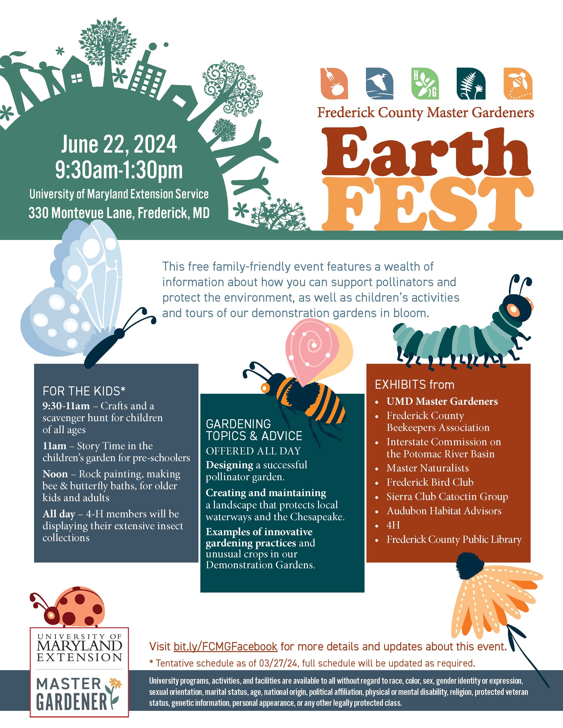 FCMG Earth Fest June 22, 2024 9:30am-1:30pm University of Maryland Extension Service 330 Montevue Lane, Frederick, MD