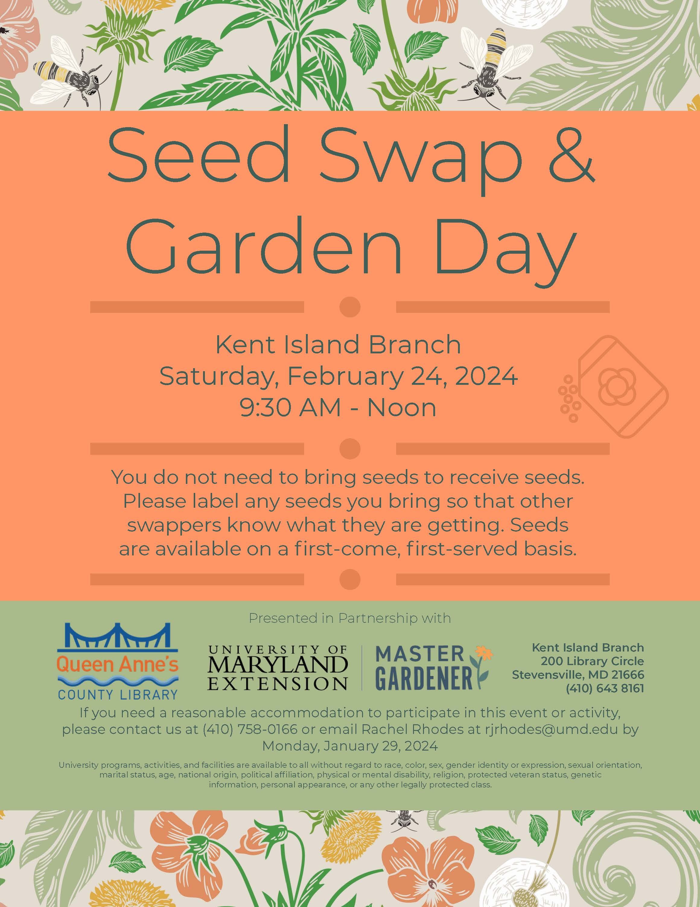 Text heavy flier for Seed Swap & Garden Day
