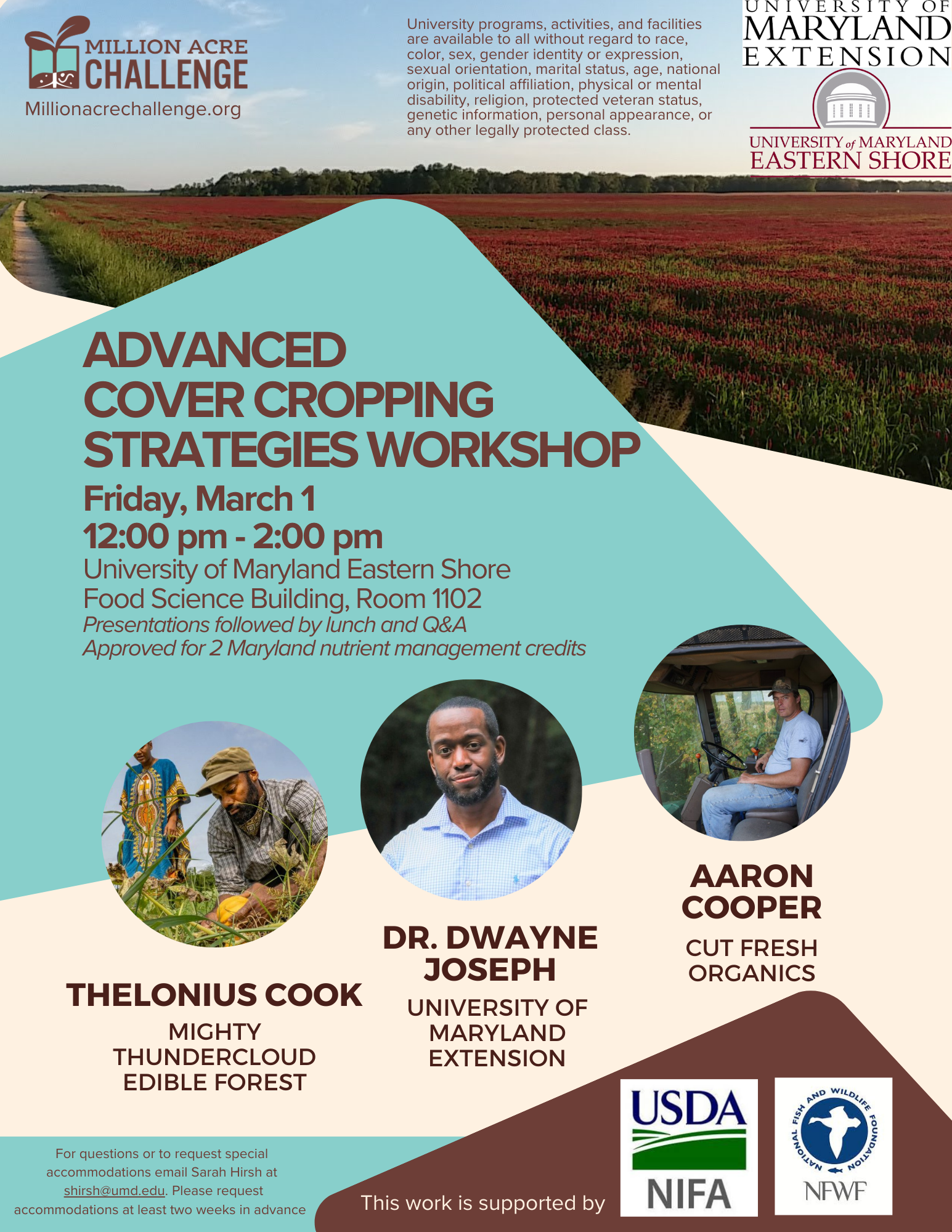 Flyer about the Advanced Cover Cropping Workshop