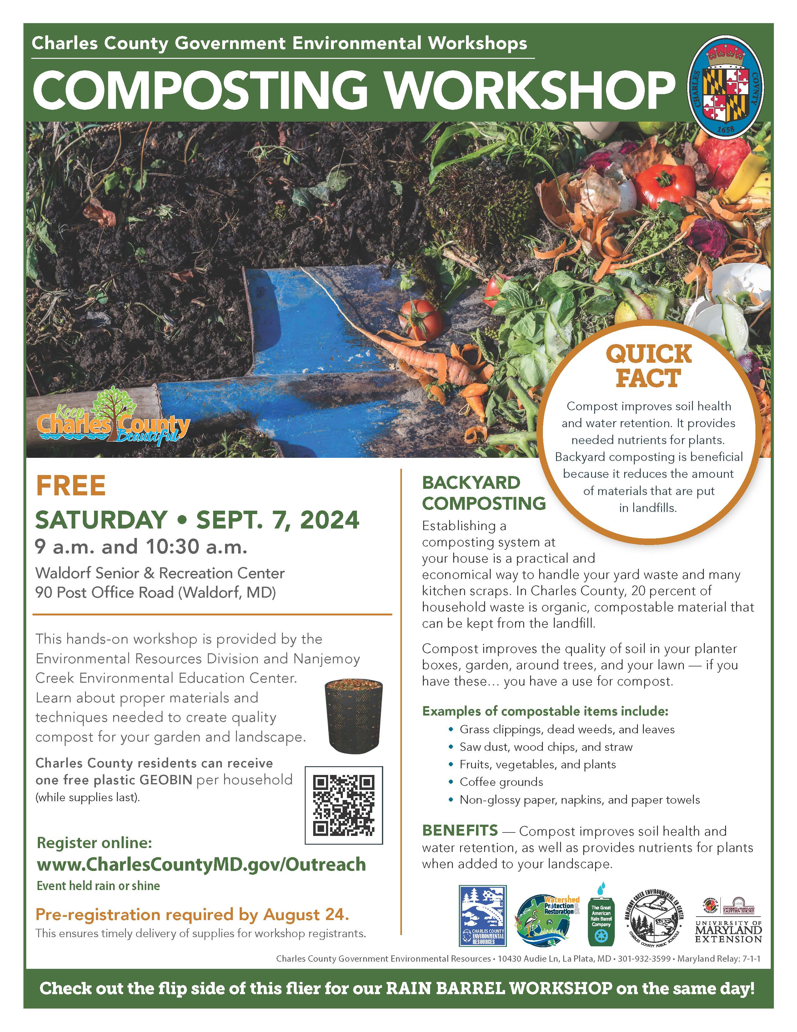 Promo flyer for the Composting Workshops to be held on September 7