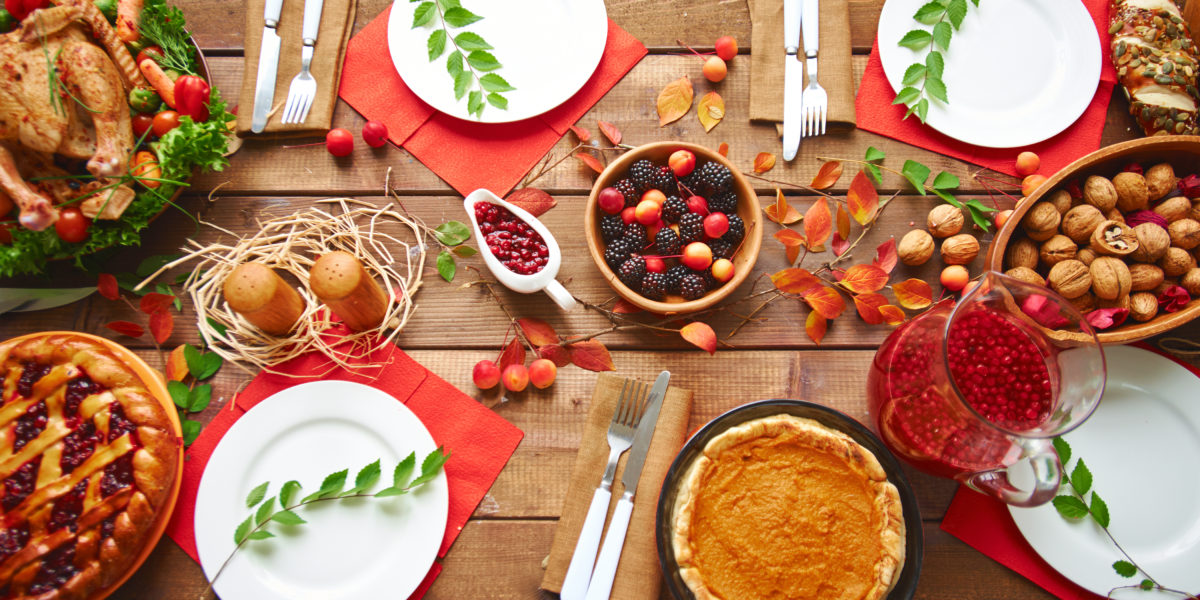 Table setting with healthy holiday foods