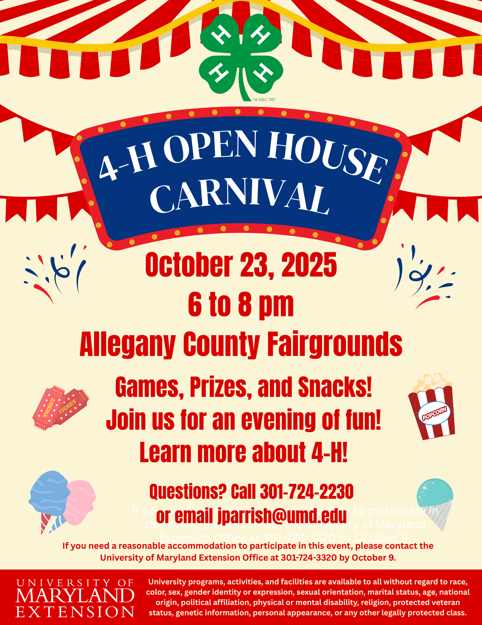 2025  AC Open House Carnival  October 23 6-8 pm at Allegany County Fairgrounds