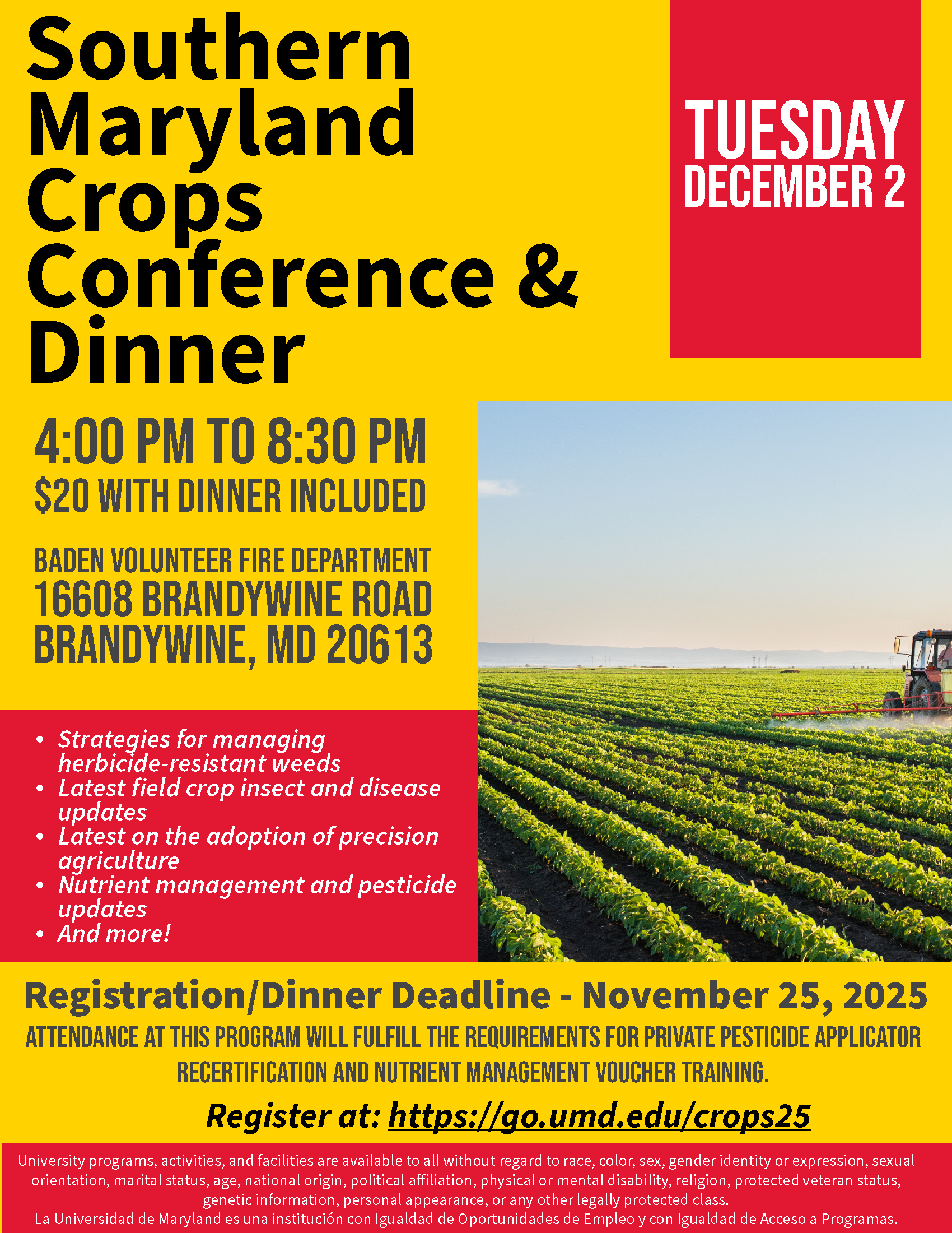 Flyer for the Southern Maryland Crops Conference and Dinner. 