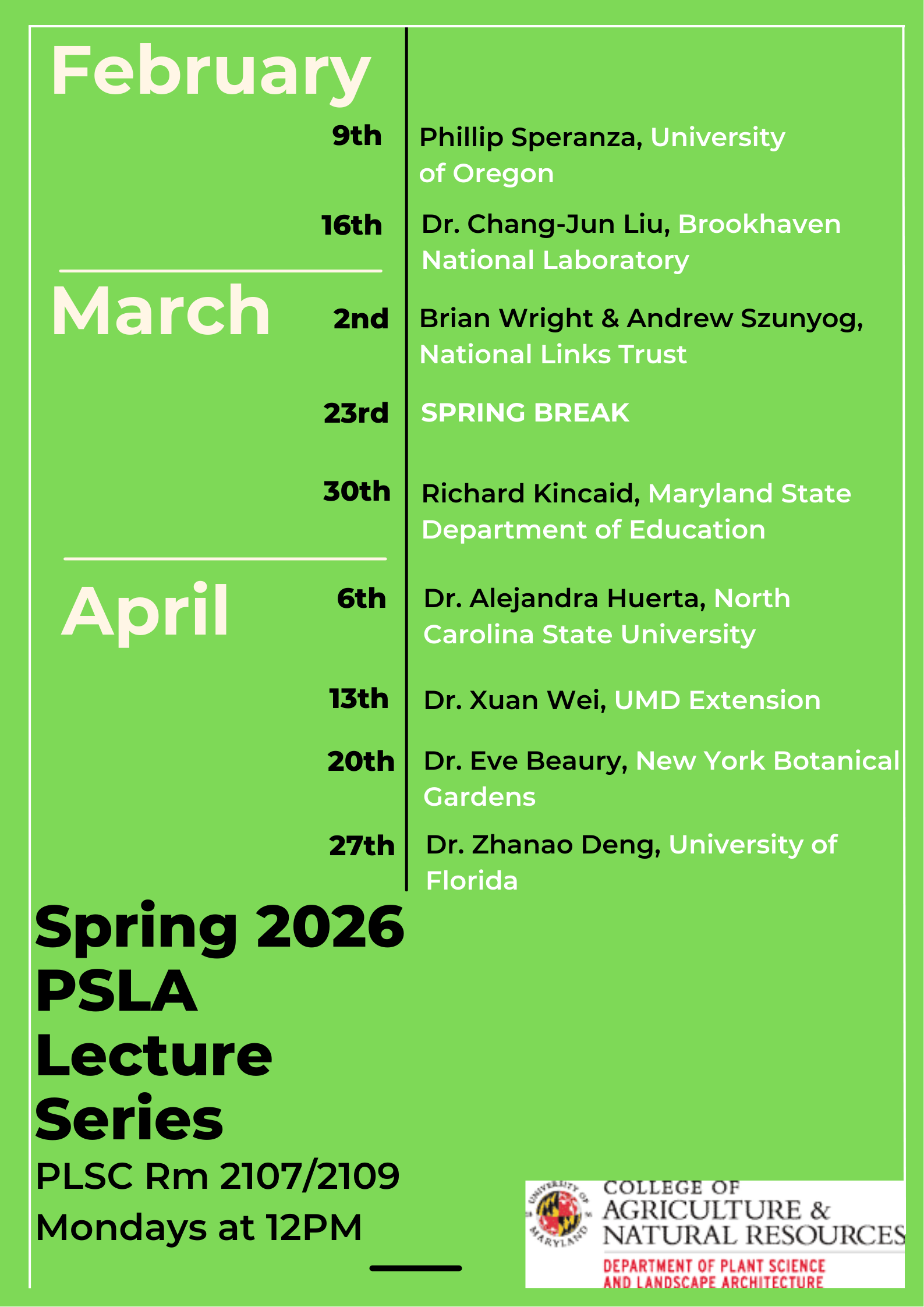 Spring 2026 PSLA Seminar Series Poster