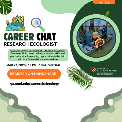 Infographic with event information and a photo of researchers in a small boat next to trees. 