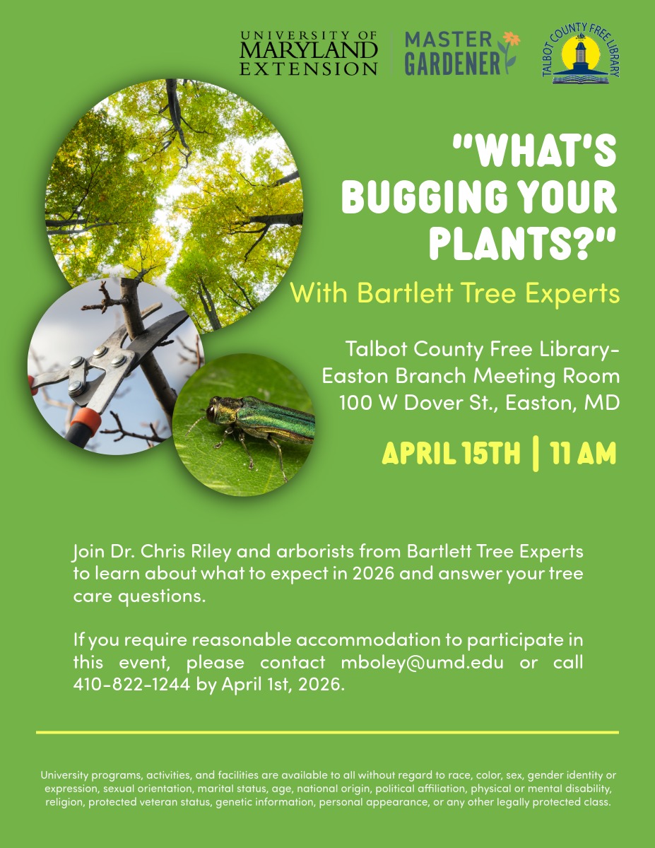 Flyer with images of a tree canopy, pruners, and Emerald Ash Borer insect, along with information about location, date, and accommodation request.