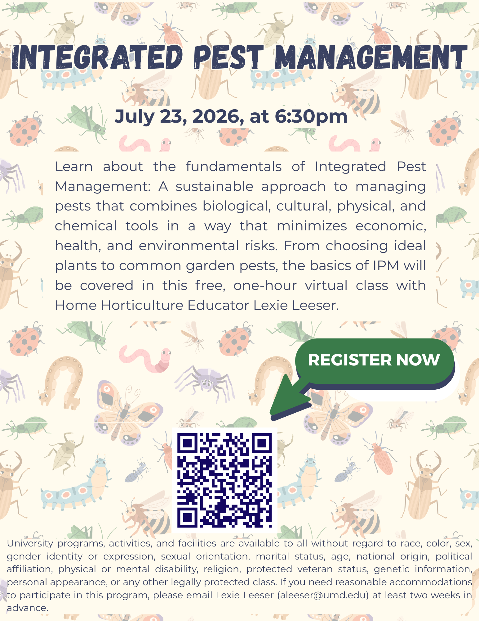 Flyer for IPM presentation with date, time and QR code to register