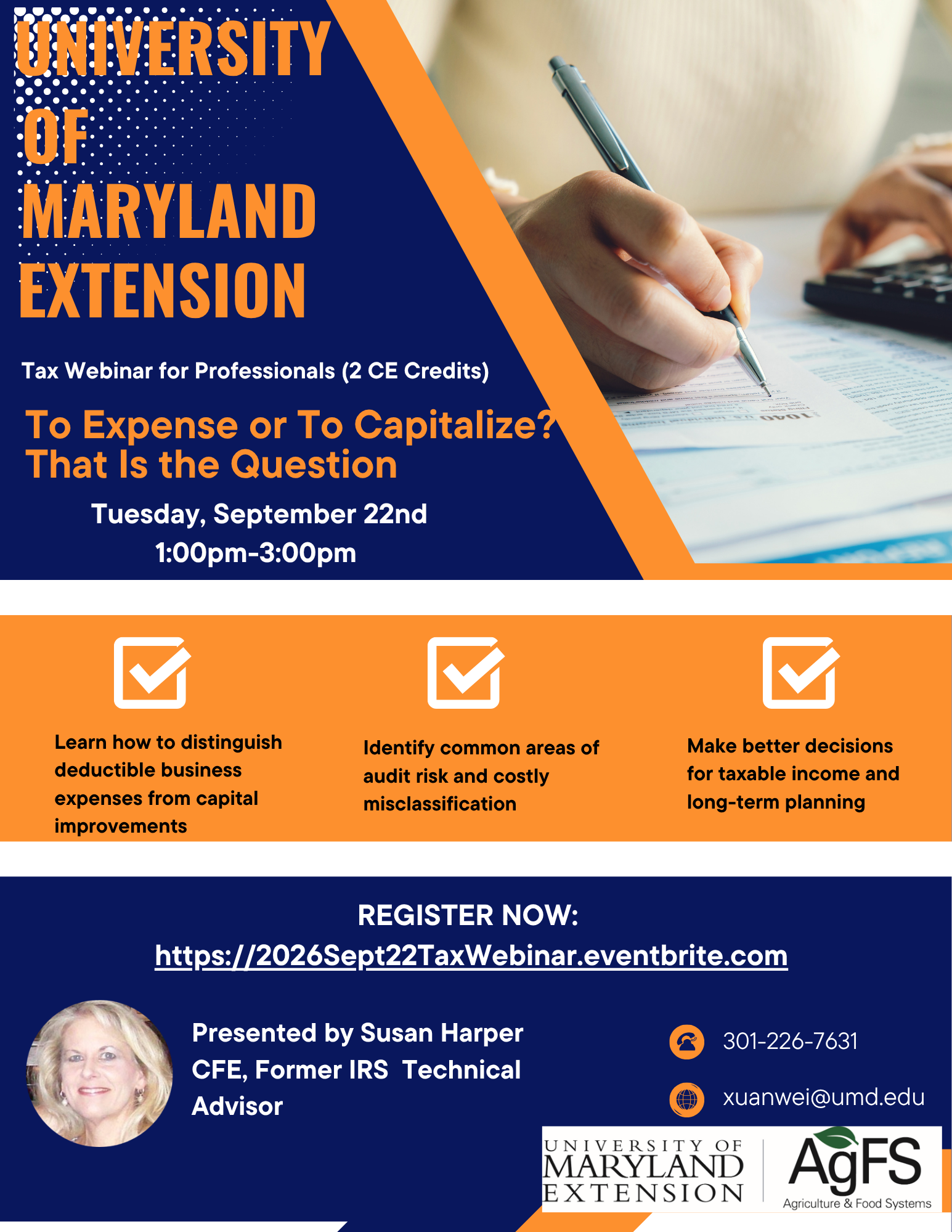 UME Tax Webinar Series social media flyer