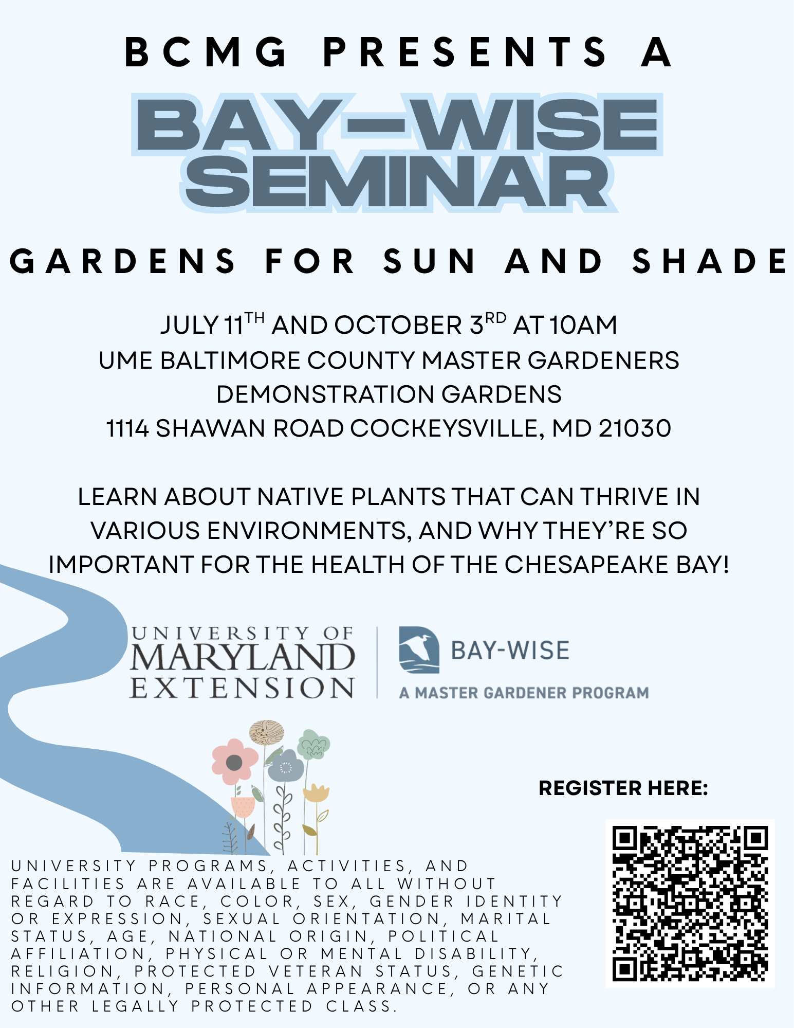 Flyer for event provides date (10/3), time (10am) and location (Demonstration Garden at MD Ag Center on Shawan Road)
