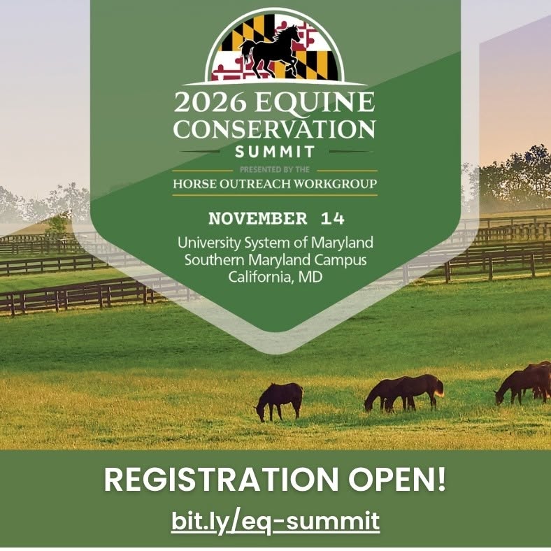 Image of green pastures with text reading 2026 Equine Conservation Summit November 14, 2026