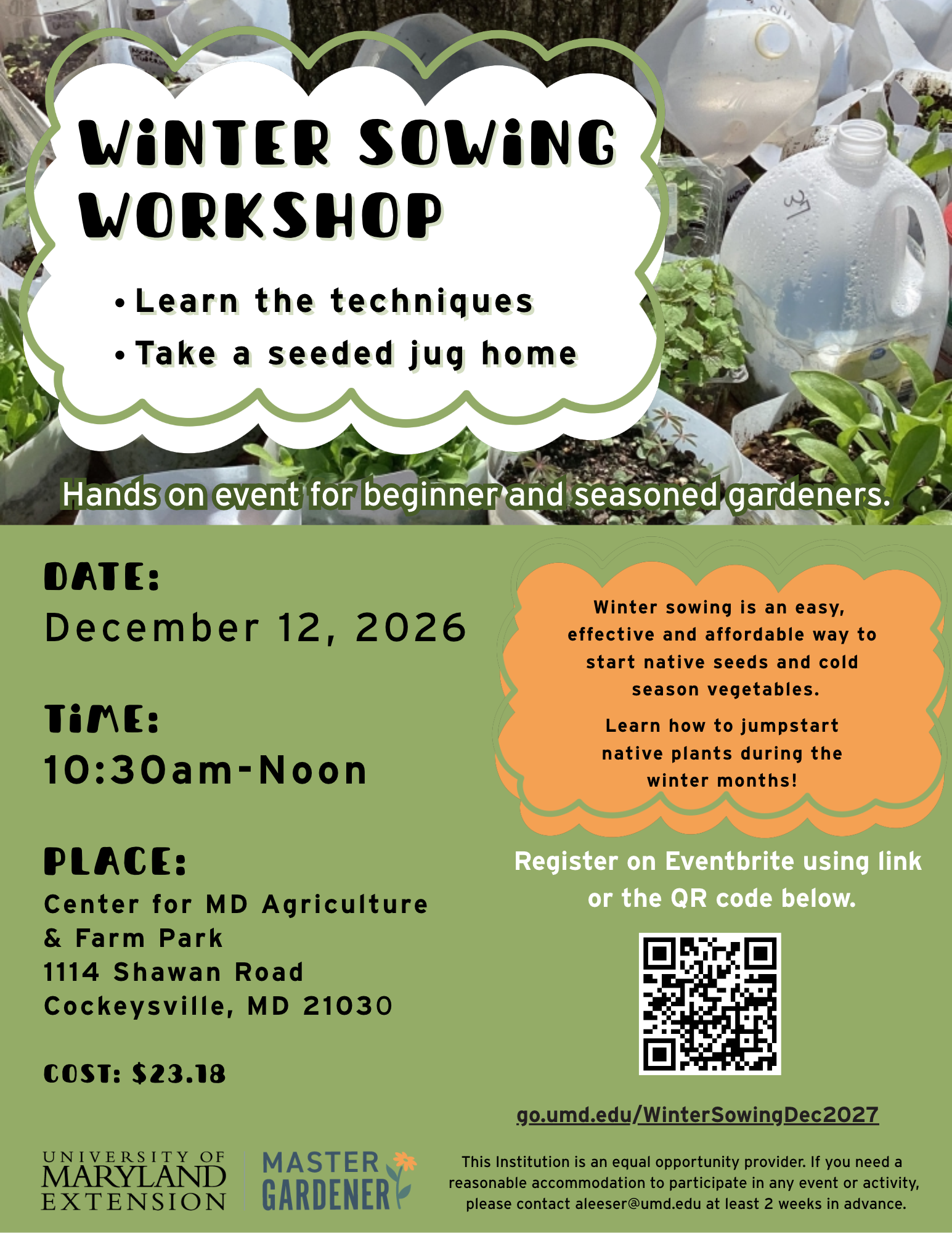 Flyer for event with date, time, and description.