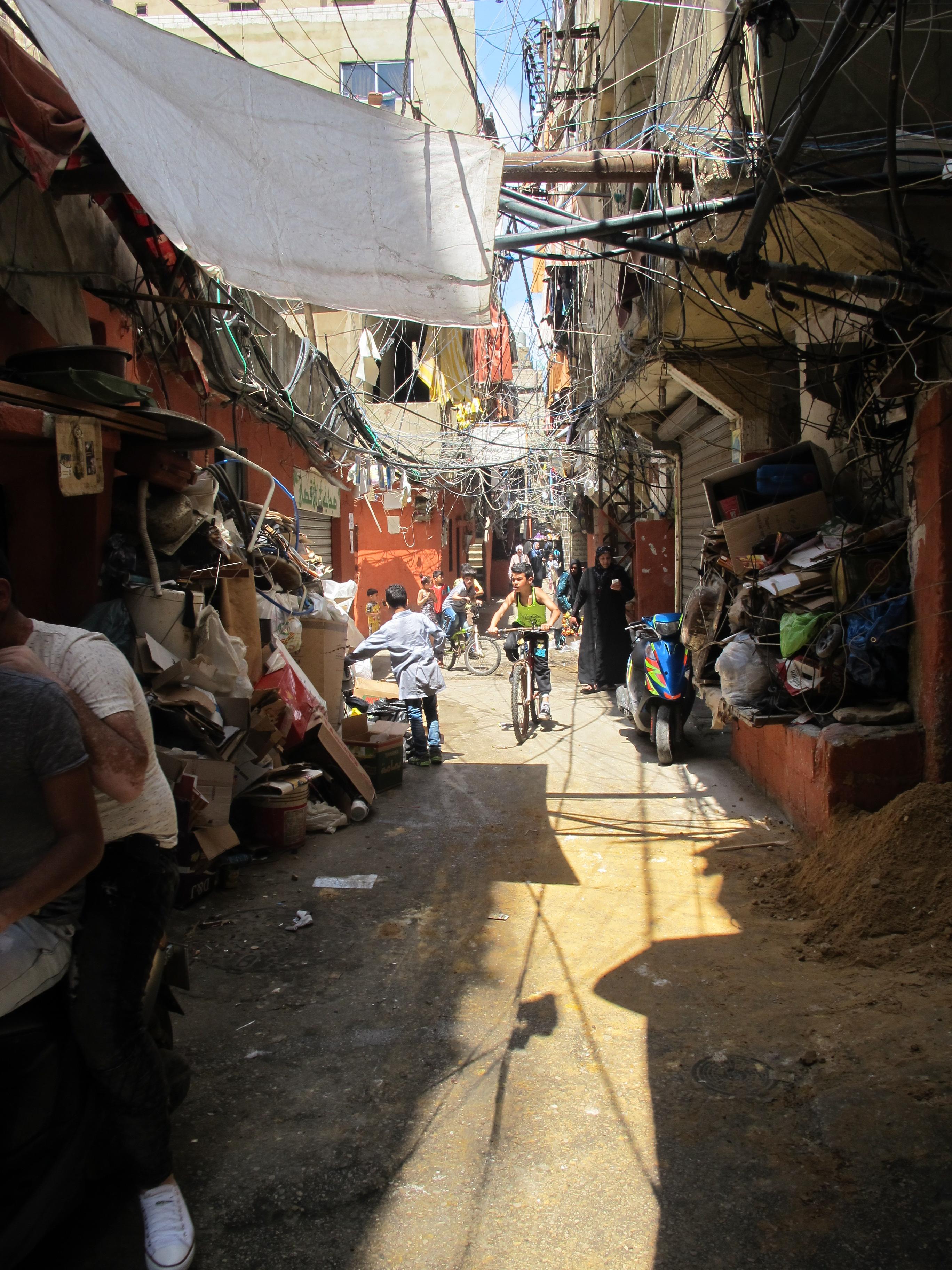 A corridor in a Palestinian refugee camp in Lebanon