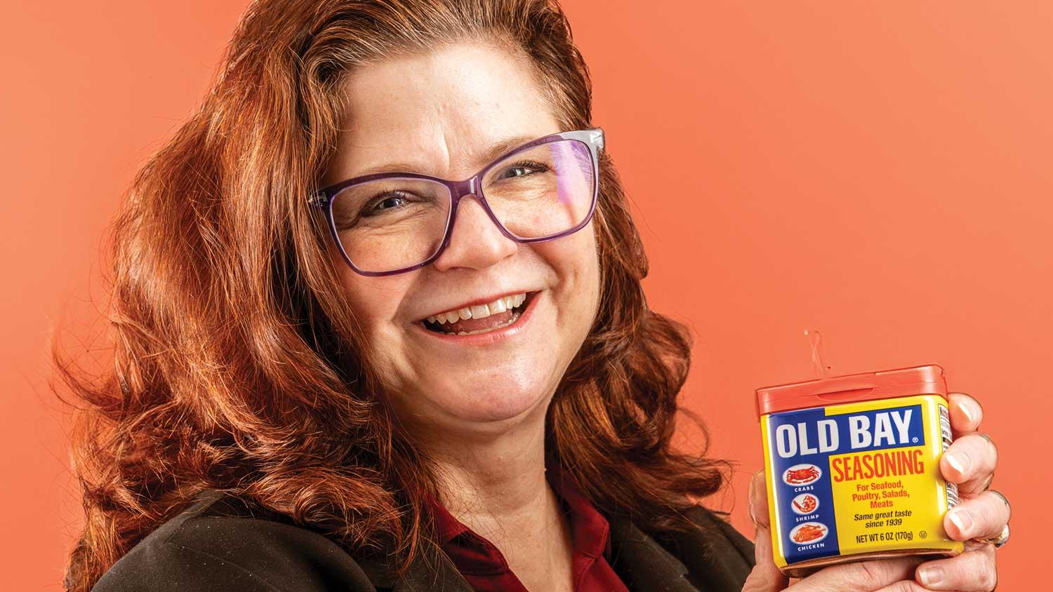 Lisa Bird holding up Old Bay