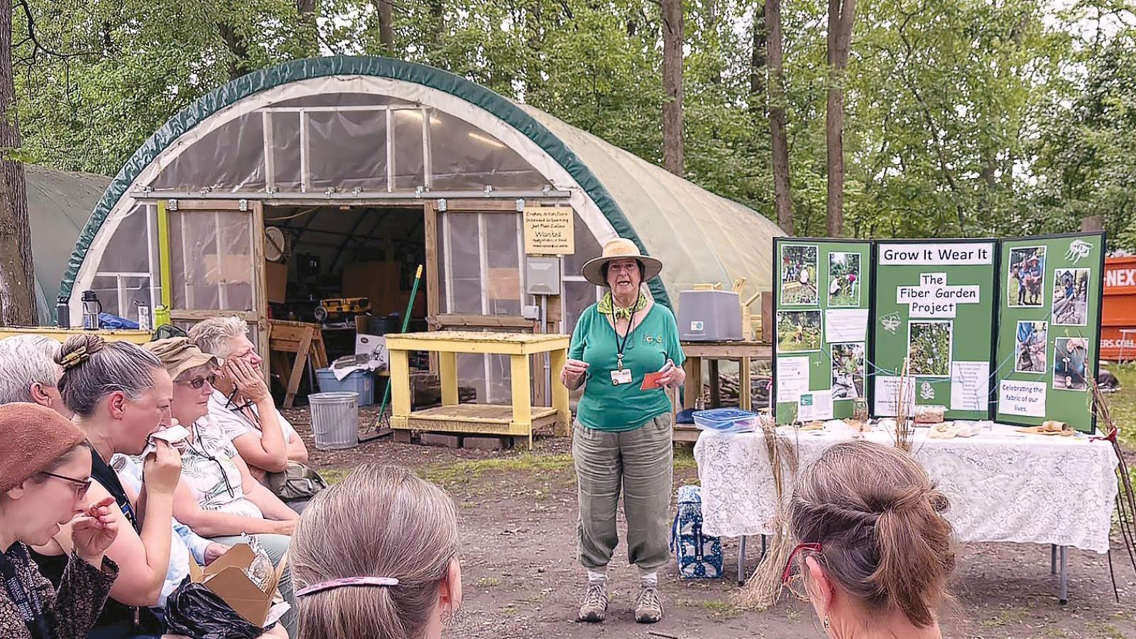 Ann Coren, UME Master Gardener, presenting at one of the sessions of the Garden to Garment Fiber program.