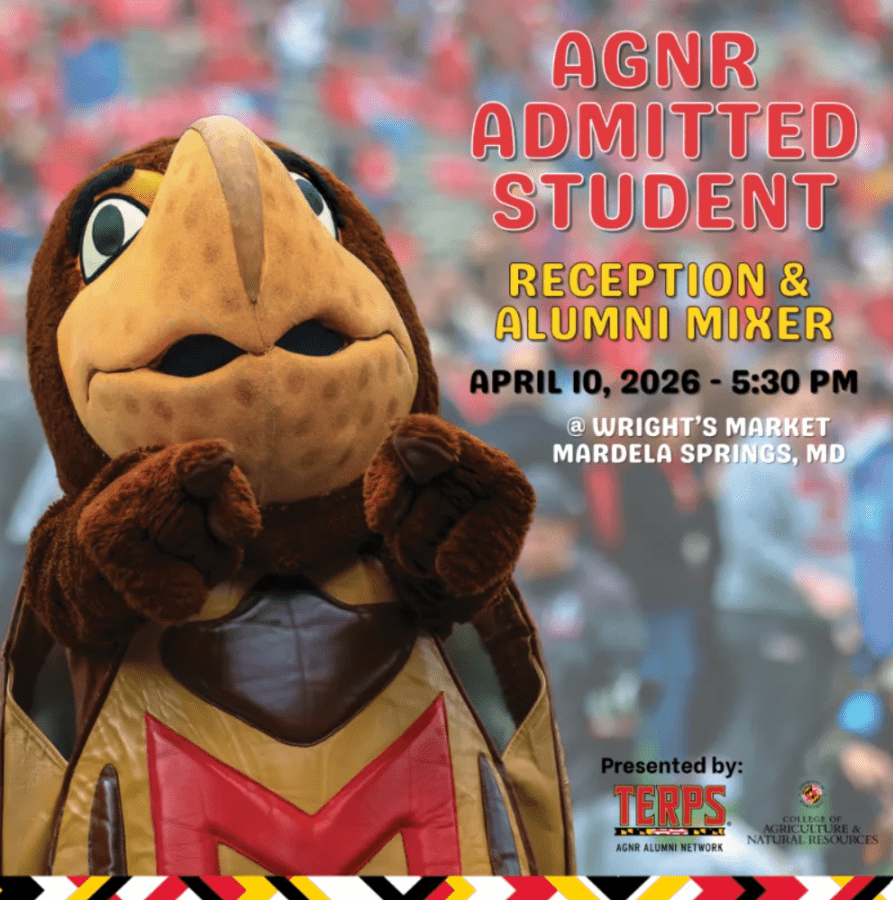 Admitted Student Reception & Alumni Mixer graphic with Testudo: Friday, September 10 at 5:30pm, Wright's Market