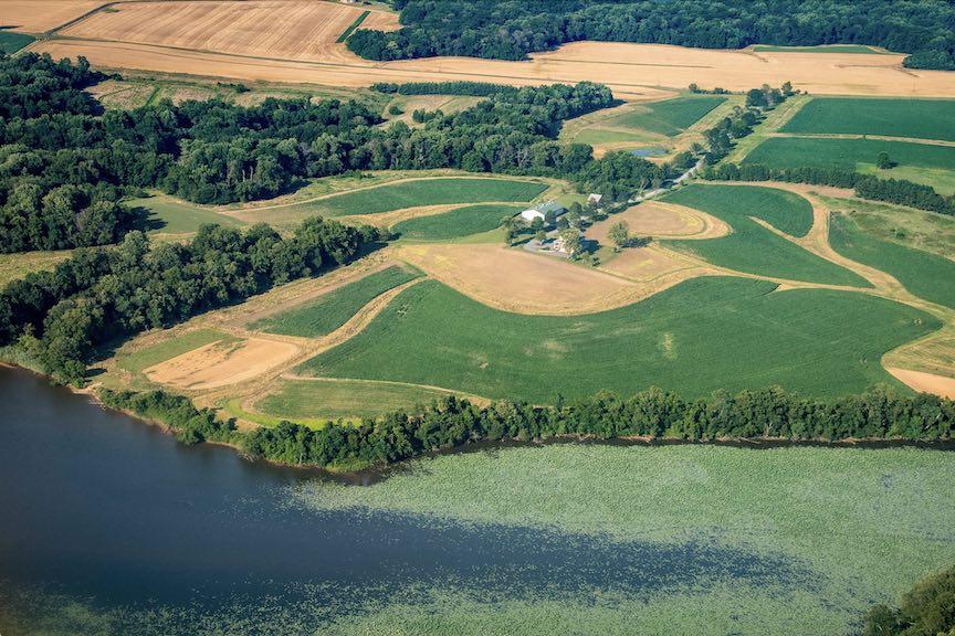Birds-eye view of cultivated landscape